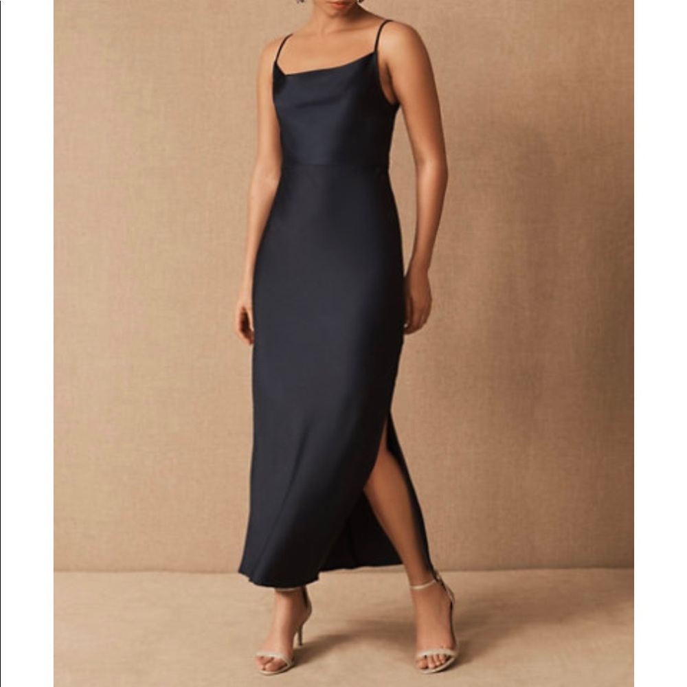 BHLDN / ANTHROPOLOGIE black satin midi dress Cali Satin Charmeuse Midi Dress